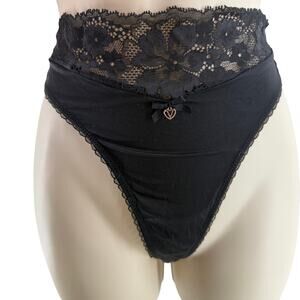 Victoria Secret Black Lace Trim Thong Womens Xlarge